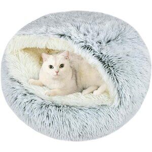 Calming Cat Bed Plush Round Cat Cave Small Dog Bed Washable Cozy Pet Nest